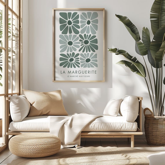 Abstract Flower Market Print Sage Green Botanical Wall Art Beige Organic Shapes Exhibition Poster Decorative Art Dorm Room Art