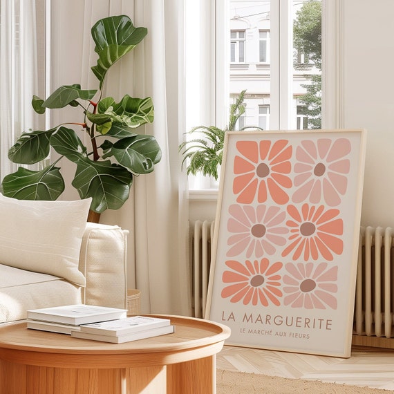 Pink Abstract Flower Market Print Peach Botanical Wall Art Beige Organic Shapes Exhibition Poster Decorative Art Maximalist Art