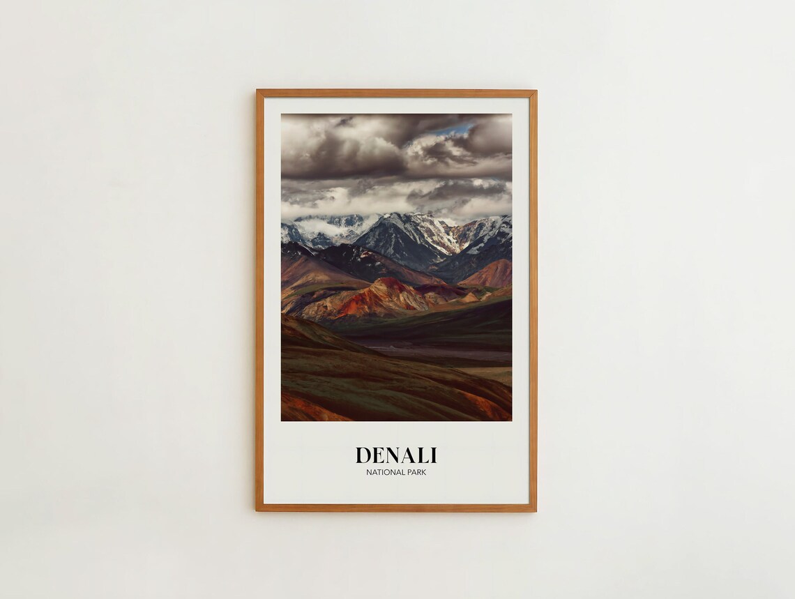 Rustic Denali Travel Poster, Alaska Mountain Scenery