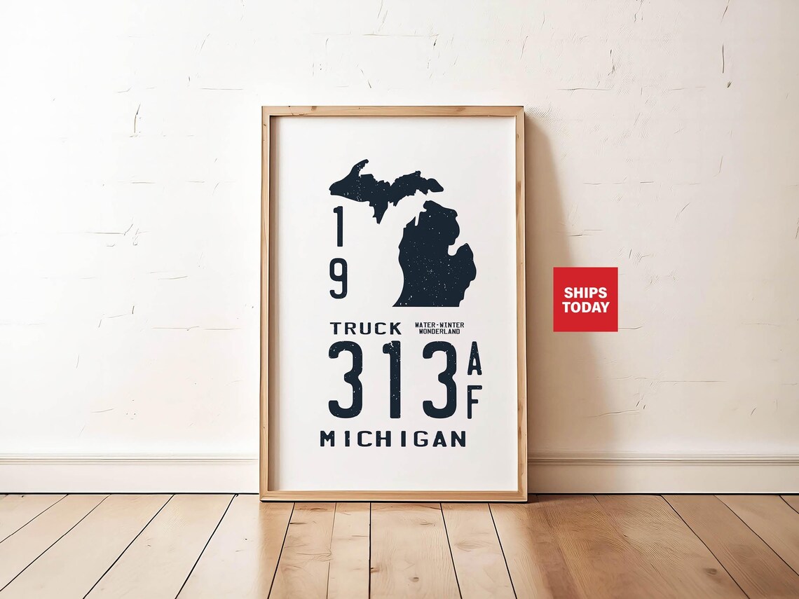 Michigan Retro Travel Poster, Rustic State Symbol