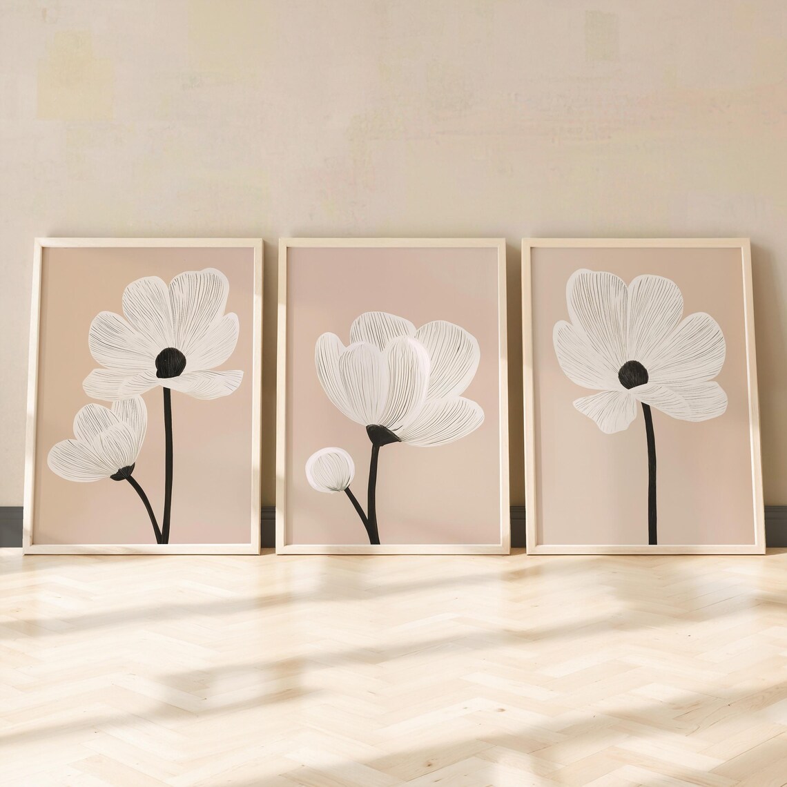 Minimalist Floral Wall Art Set of 3, Botanical Prints
