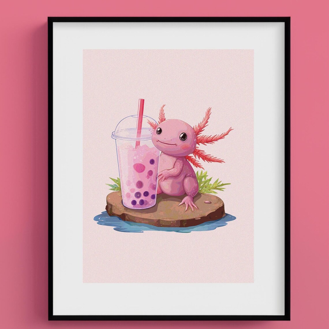 Axolotl Art Print Cute Kawaii Art Print Axolotl Wall Art Axolotl Art Whimsical Art Axolotl Bubble Tea Art Print 021 - Image 2