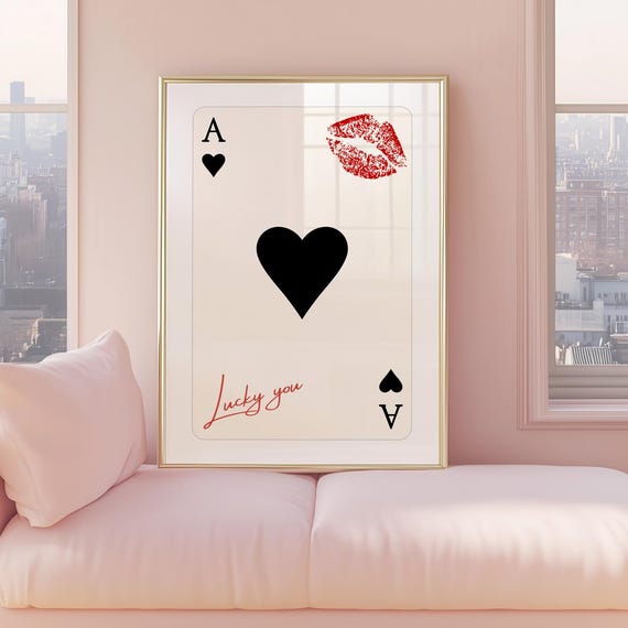 Ace Of Hearts Playing Card Print Vintage Preppy Y2k Wall Art Digital Download