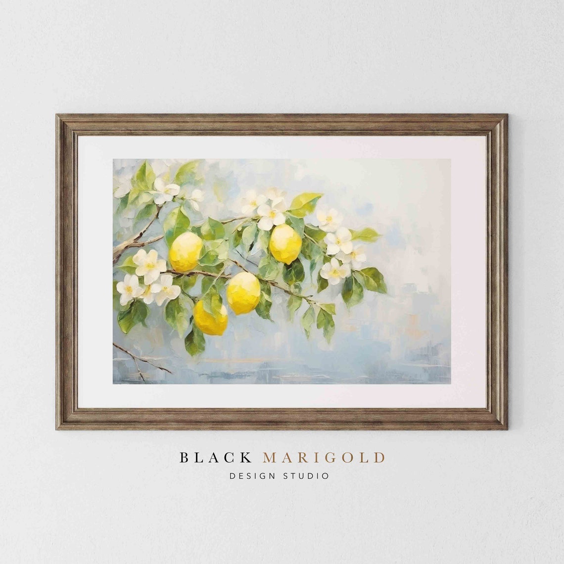 Sunlit Lemon Branch With Ripe Fruit and White Blossoms Poster - Image 2