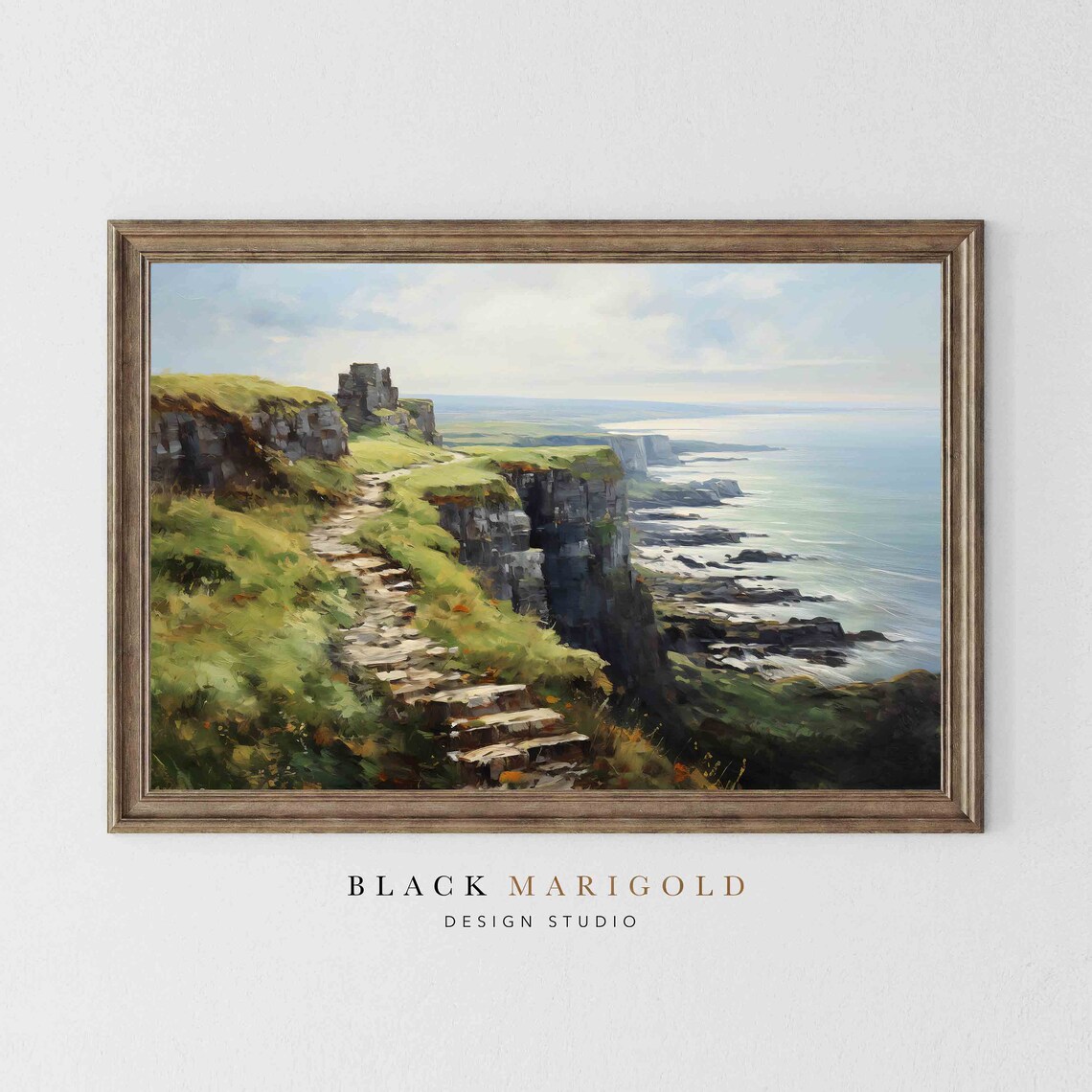 Cliffs Of Ireland Vintage Oil Painting Art Print