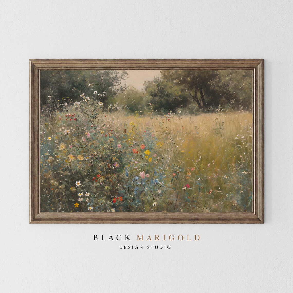 Wildflower Meadow With Dark Treeline Vintage Landscape Poster - Image 2