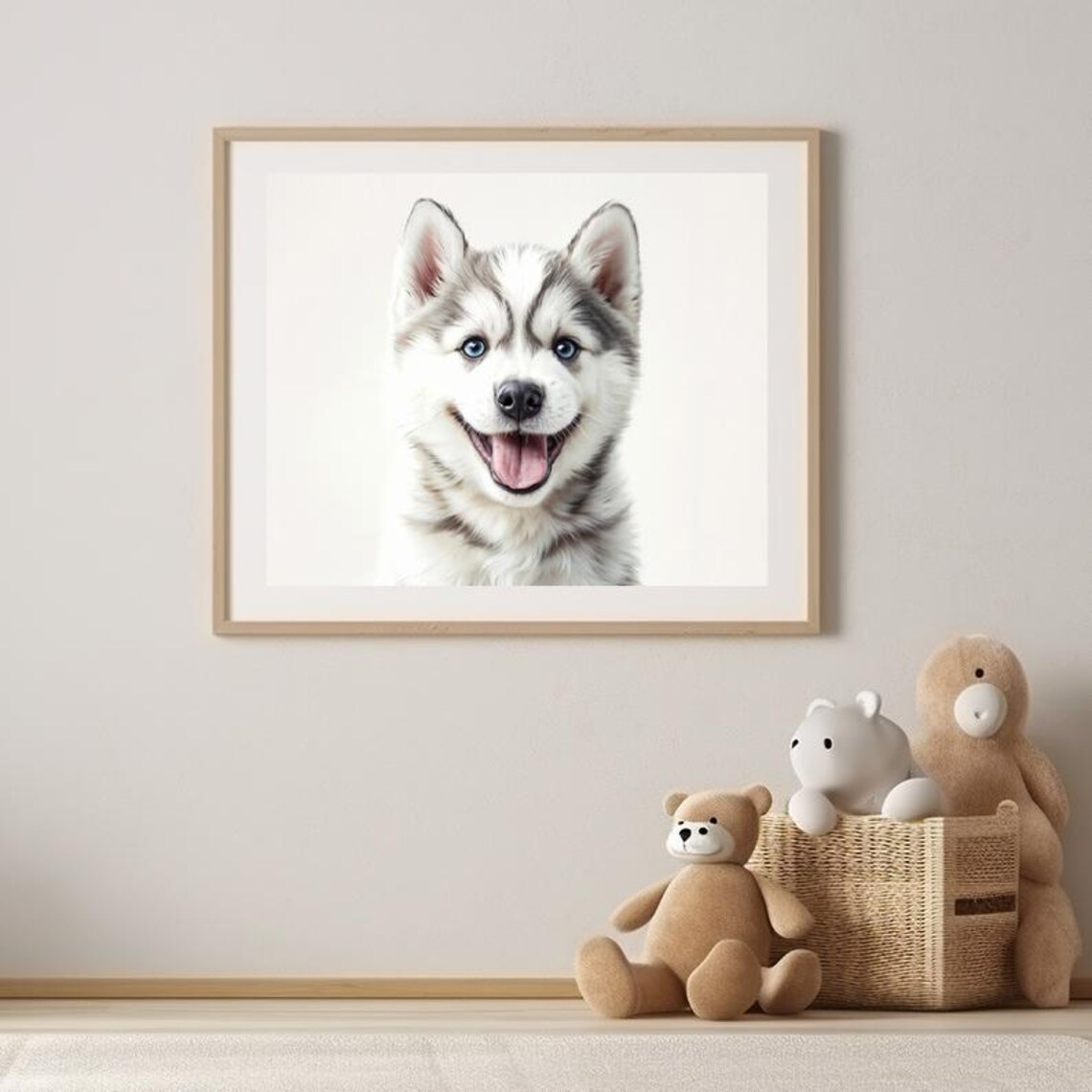 Happy Husky Puppy with Bright Blue Eyes Cute Dog Nursery Poster - Image 3