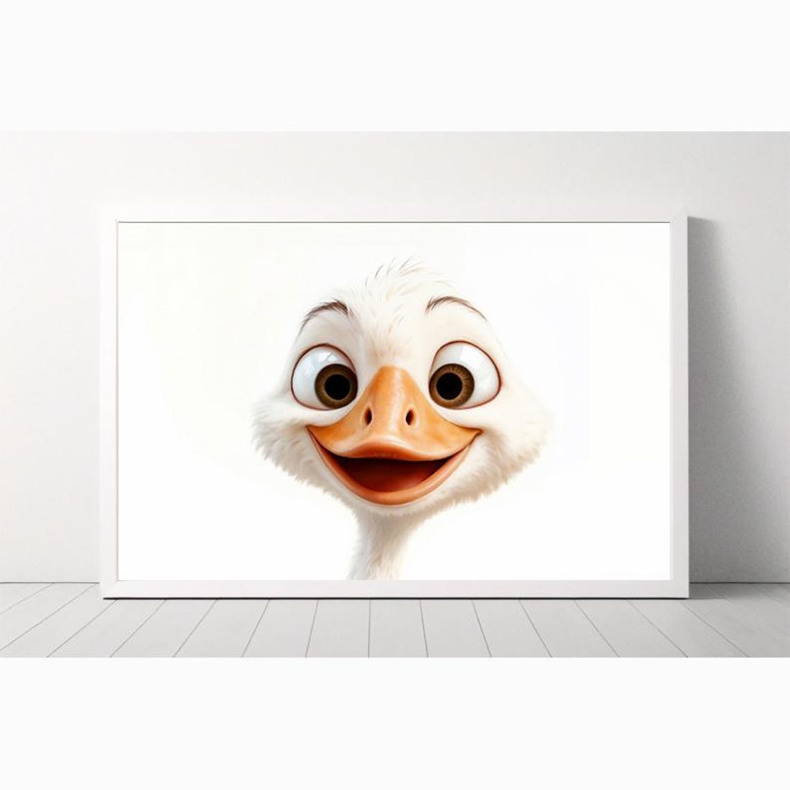 Happy White Duck with Orange Bill Cute Farm Animal Nursery Poster - Image 4