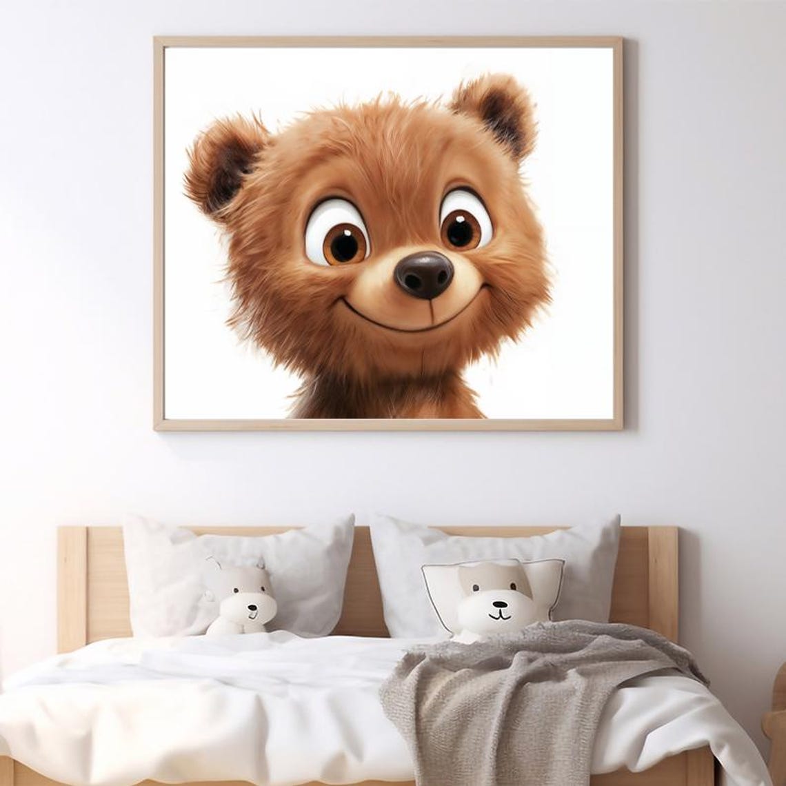 Happy Baby Bear Sitting and Smiling Cute Woodland Nursery Poster - Image 2