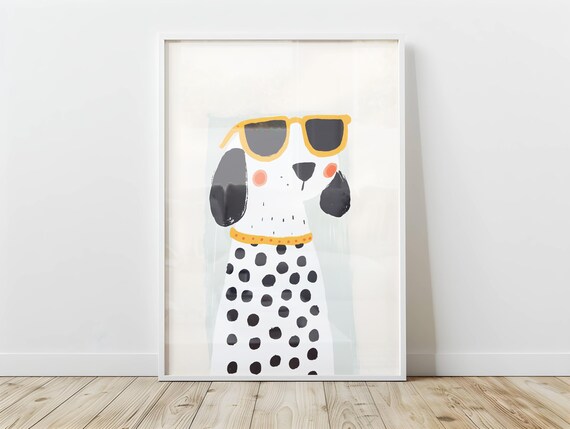 Stylish Dog Wearing Sunglasses Wall Art Funny Animal For Lovers Poster Minimalist Pet Print Modern