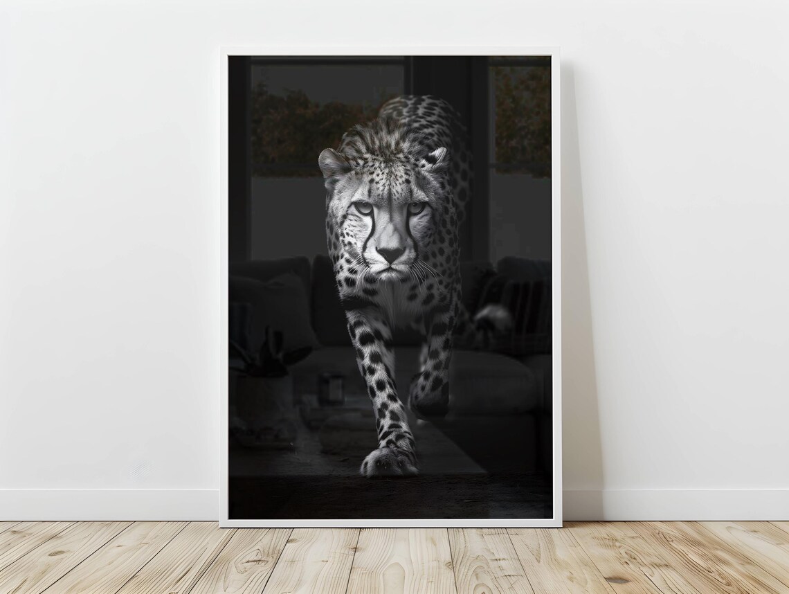 Black and White Cheetah Animal Poster Print
