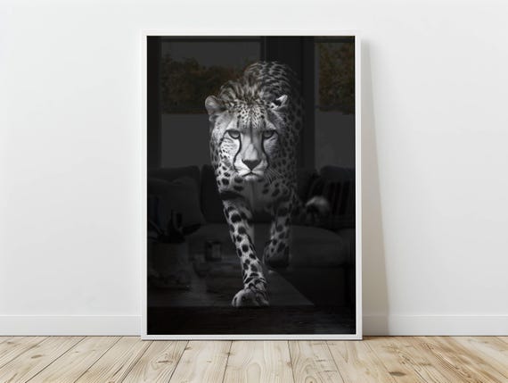 Black and White Cheetah Animal Poster Print