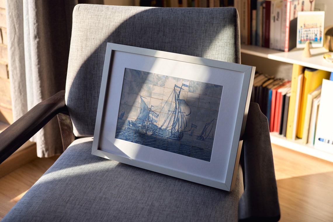 Delft Blue Dutch Tile Sailing Ship Antique Ceramic Seascape Art Poster - Image 3