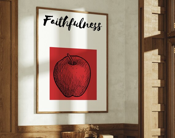 Faithfulness Apple Fruit Sketch Christian Affirmation Wall Art Poster