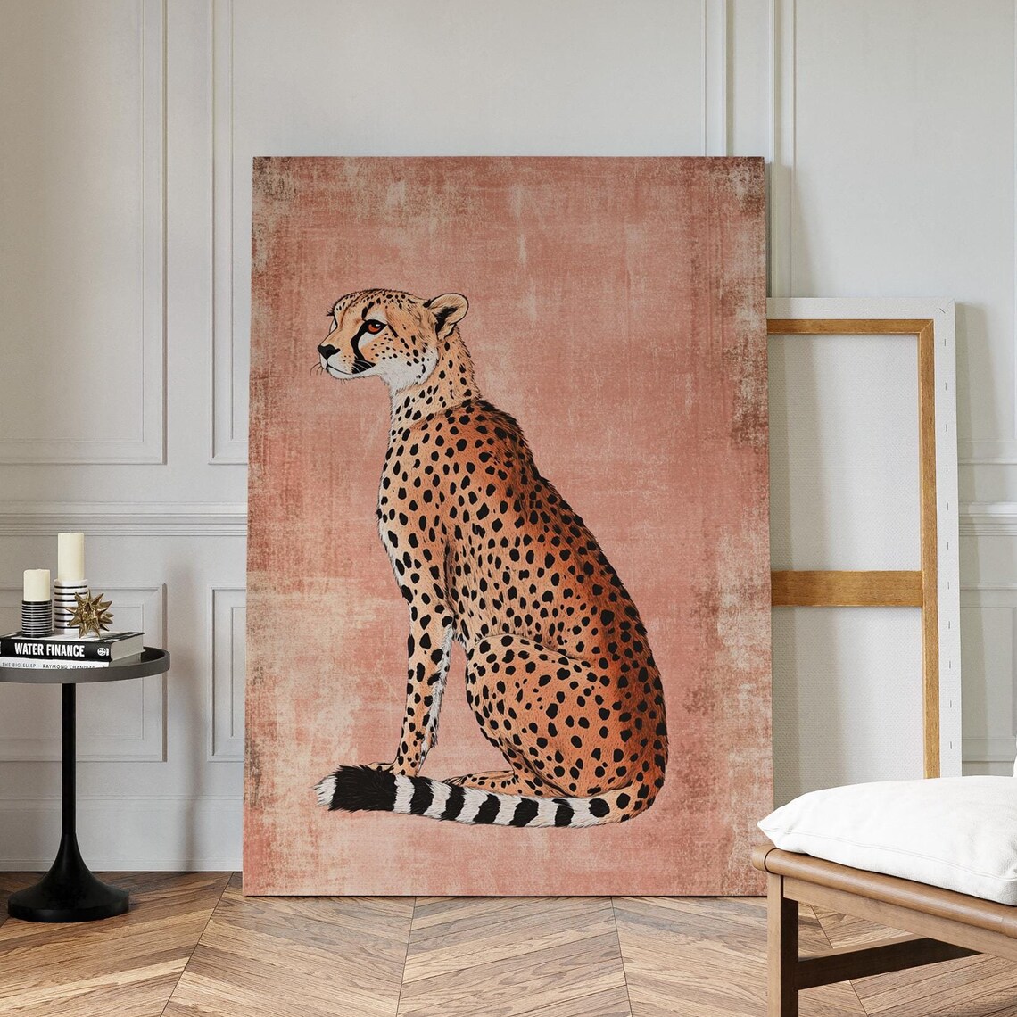 Graceful Cheetah Retro Wildlife Illustration Terracotta Poster