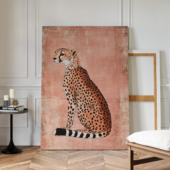 Graceful Cheetah Retro Wildlife Illustration Terracotta Poster