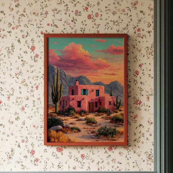 Adobe House In Desert Sunset