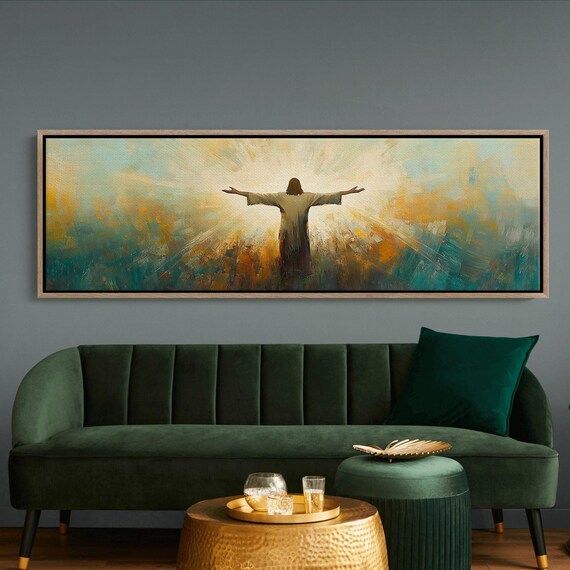 Radiant Jesus Christ Savior Silhouette Heavenly Gold Rays Art Poster