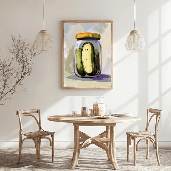 Cucumber Art Print Funny Kitchen Wall Art Large Wall Art Pickles Jars Poster Cucumbers Still Life Wall Art Food Art