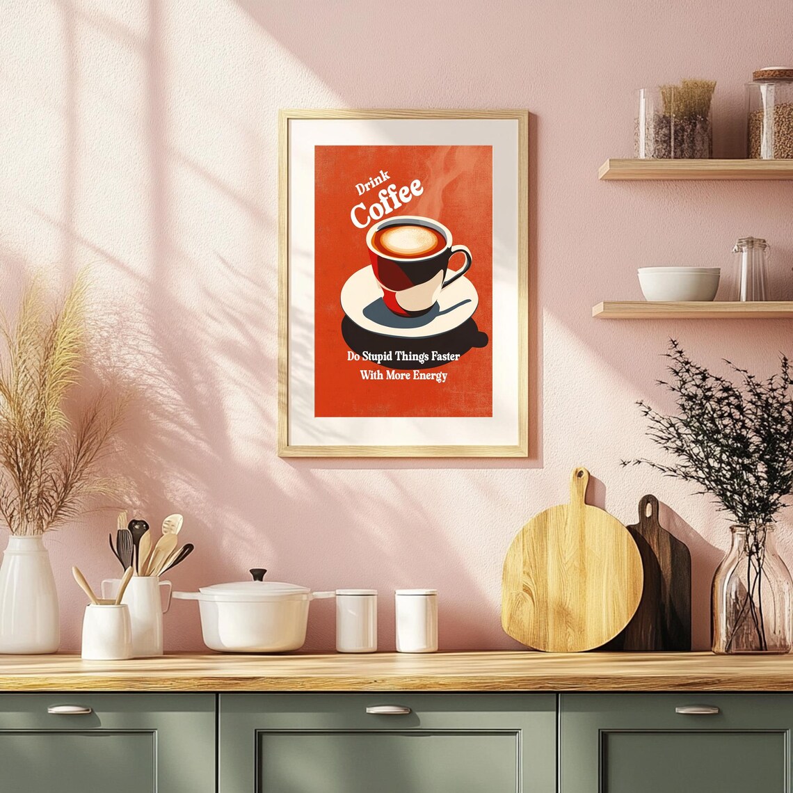 Drink Coffee Do Stupid Things Faster With More Energy Retro Wall Art Art Coffee Cart Print Coffee Lover Decor Trendy Art - Image 2