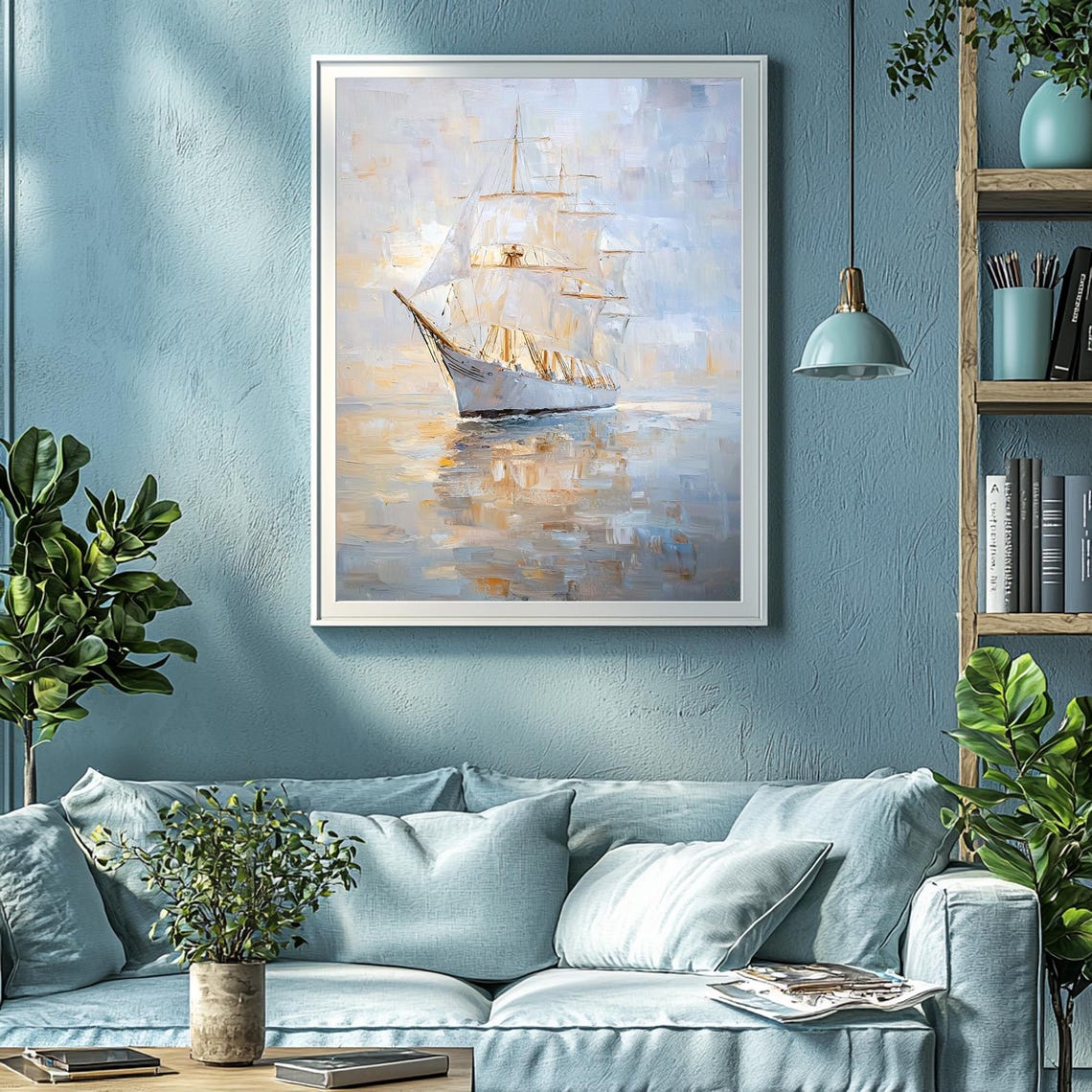 Muted Sailboat Print Vintage Nautical Painting Oil Painting Sign Neutral Seascape Print Wall Art Gift Idea - Image 2