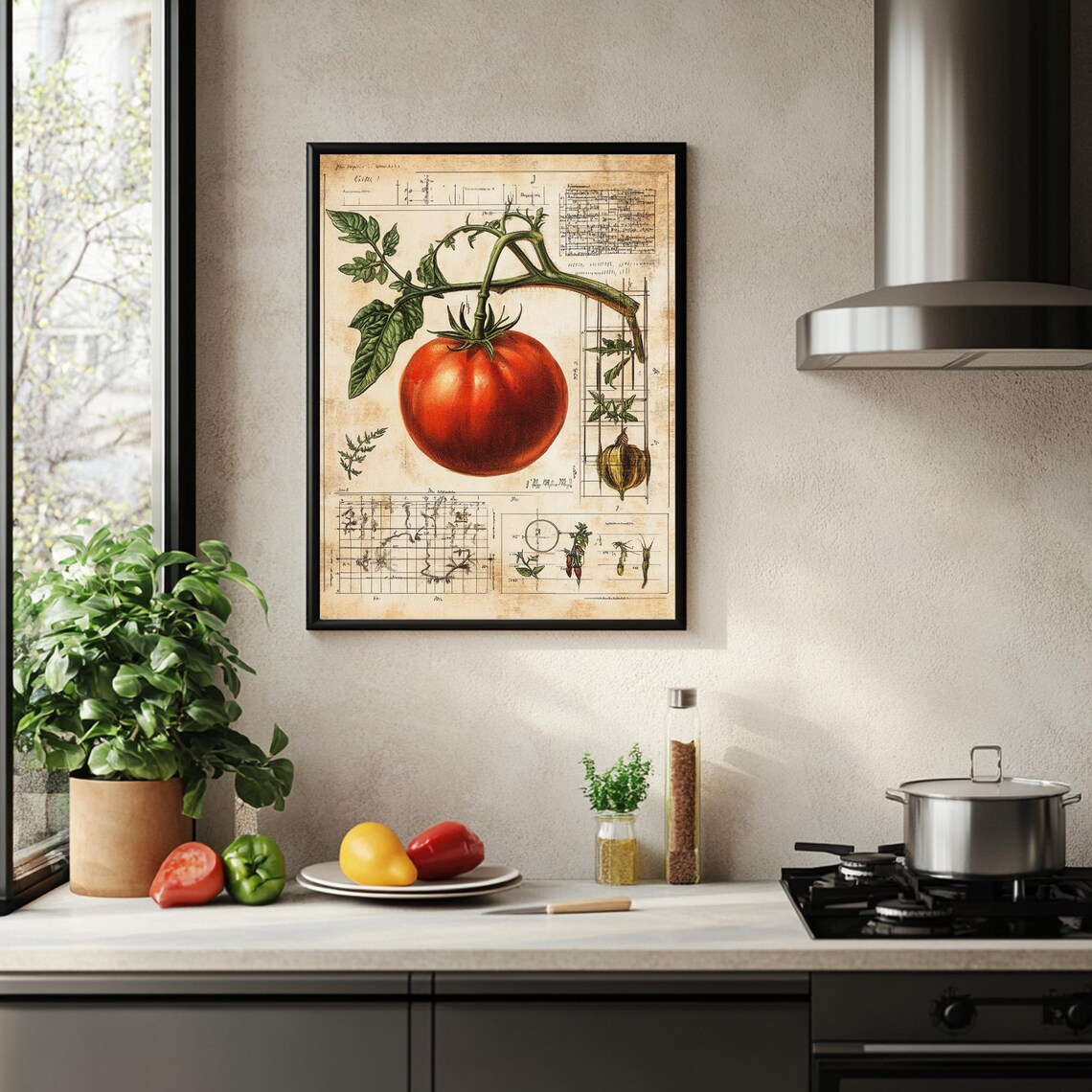 Retro Scientific Kitchen Poster Tomatoes Wall Art Retro Food Art Print Tomato Poster Eclectic Food Art Kitchen Art Chef Gift