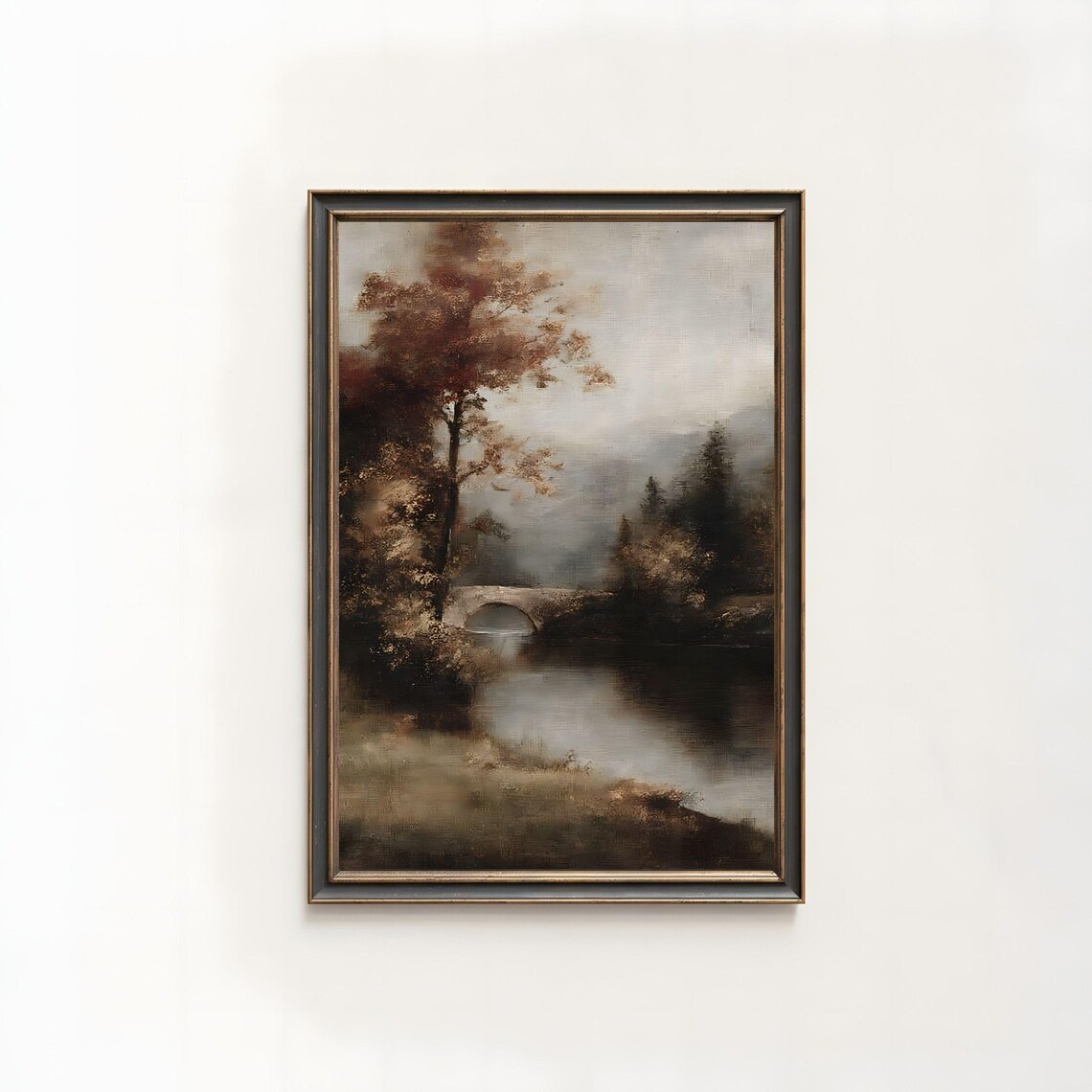 Autumn Forest River Oil Painting Rustic Fall Landscape Wall Art 233