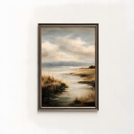 Moody Coastal Marsh Grass Landscape Oil Painting Seascape Poster