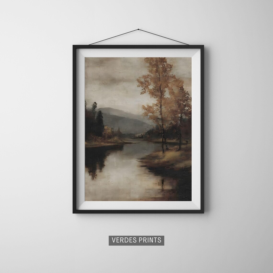 Autumn Lake Golden Trees Mountains Moody Vintage Oil Painting Poster