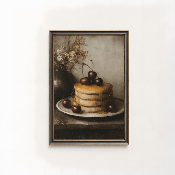 Vintage Pancake Painting Still Life Dessert Kitchen Wall Art 514