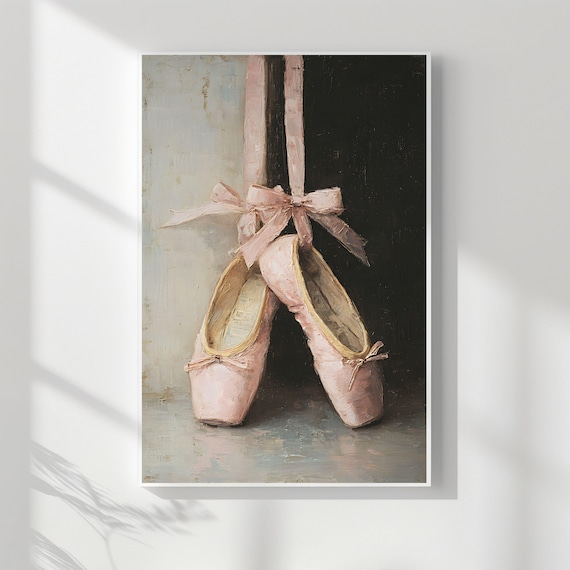 Vintage Ballet Pointe Shoes Oil Painting Dance Wall Art 512