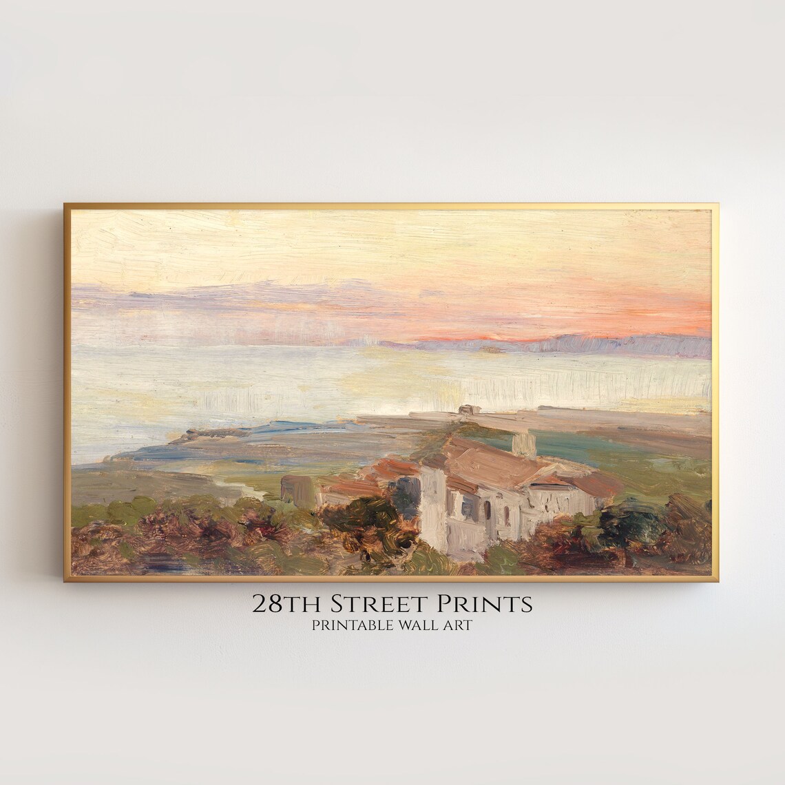 Vintage Italian Coastal Sunset Oil Painting Mediterranean Seaside Poster - Image 2