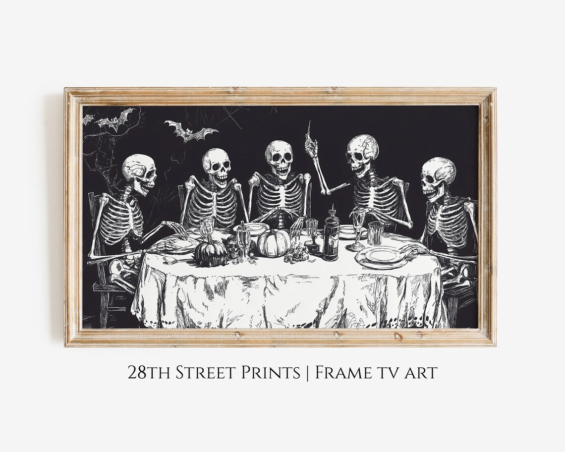 Halloween Spooky Skeletons TV Art, Funny Decor