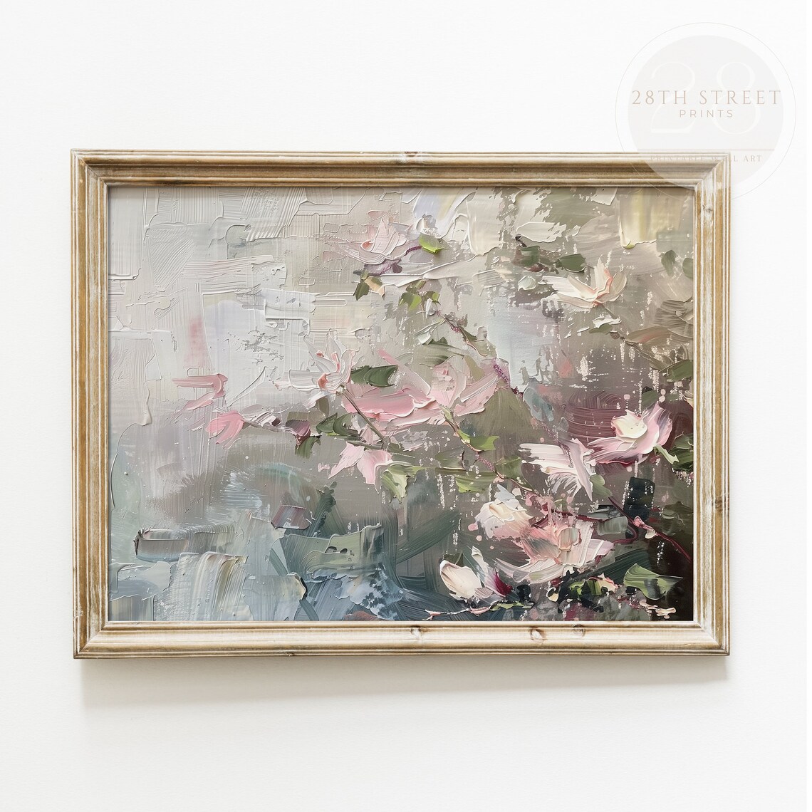Abstract Pink Blossom Impasto Floral Oil Painting Modern Botanical Poster - Image 2