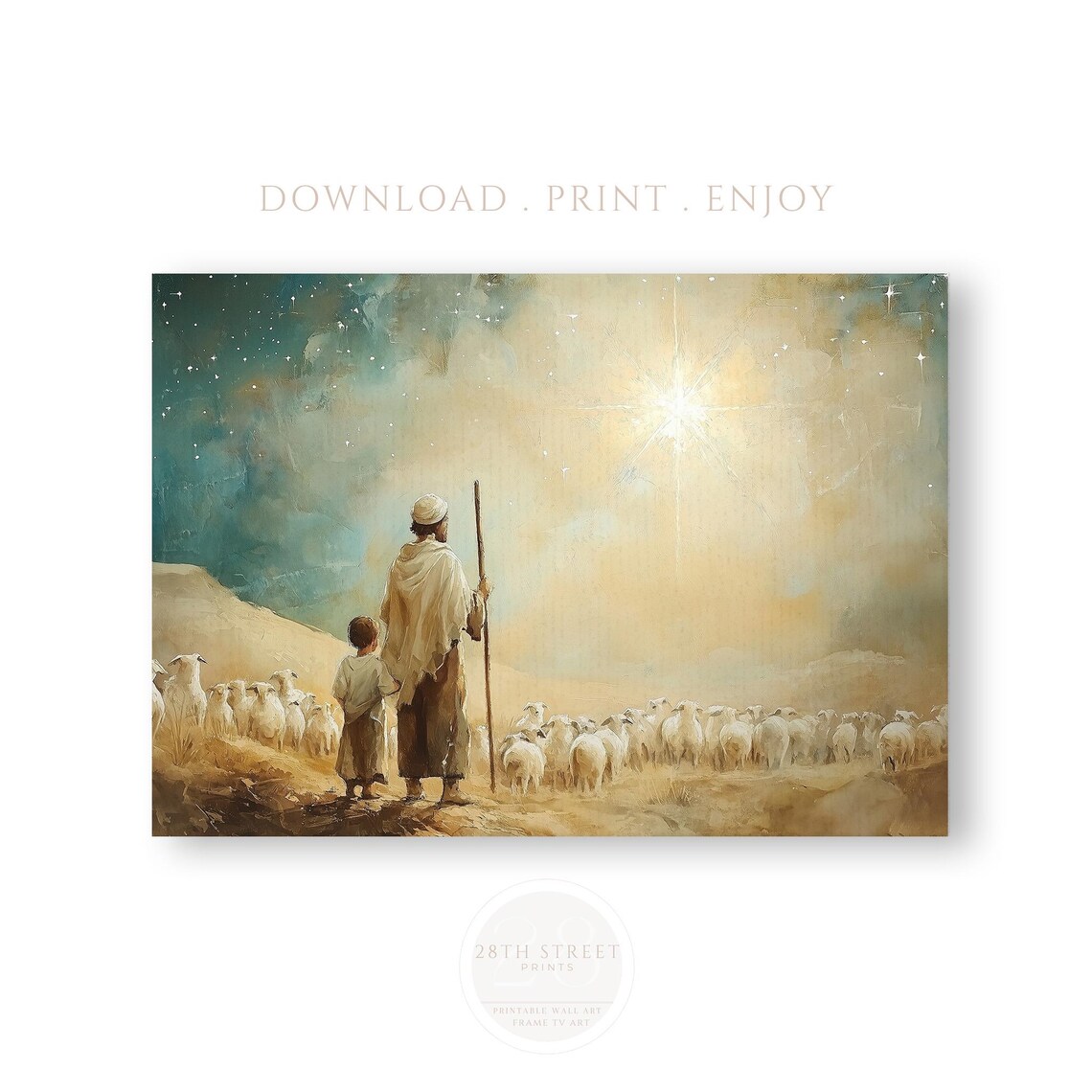 Shepherds Christmas Star Painting Art Print, Nativity - Image 2