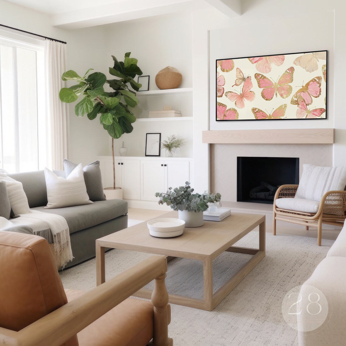 Pink Gold Butterflies Whimsical Watercolor Cream Background Wall Art - Image 3