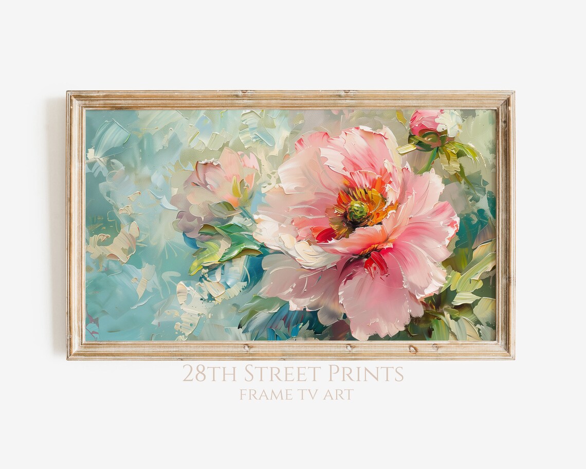 Pink Peony Oil Painting Art Print, Spring Floral