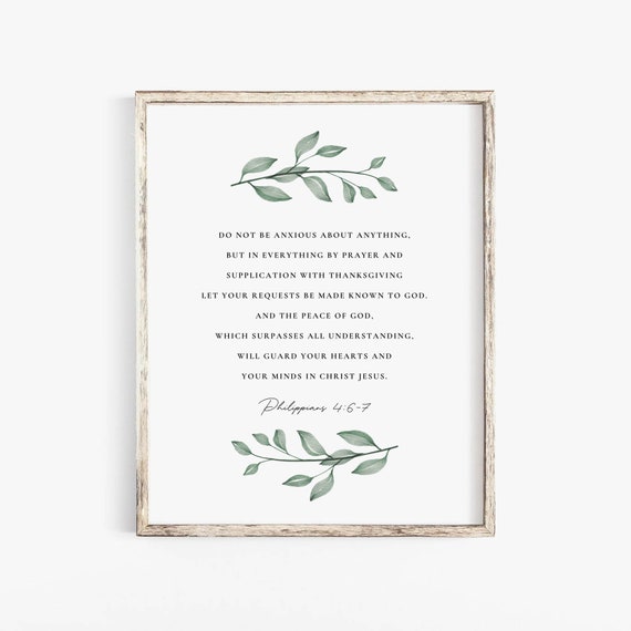 Philippians 4:6-7 Bible Verse Botanical Art Print
