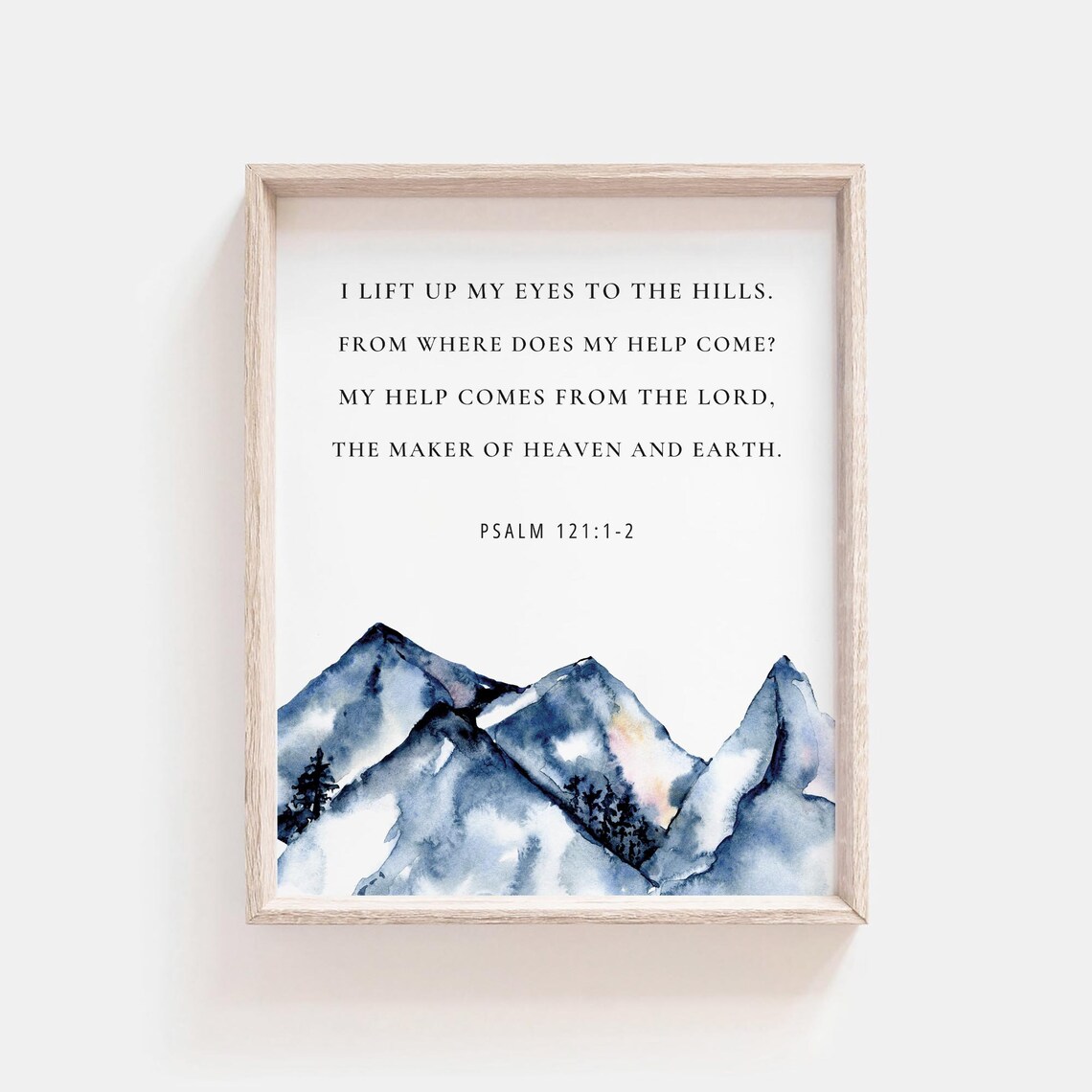 Psalm 121 I Lift Up My Eyes Watercolor Mountain Scripture Poster