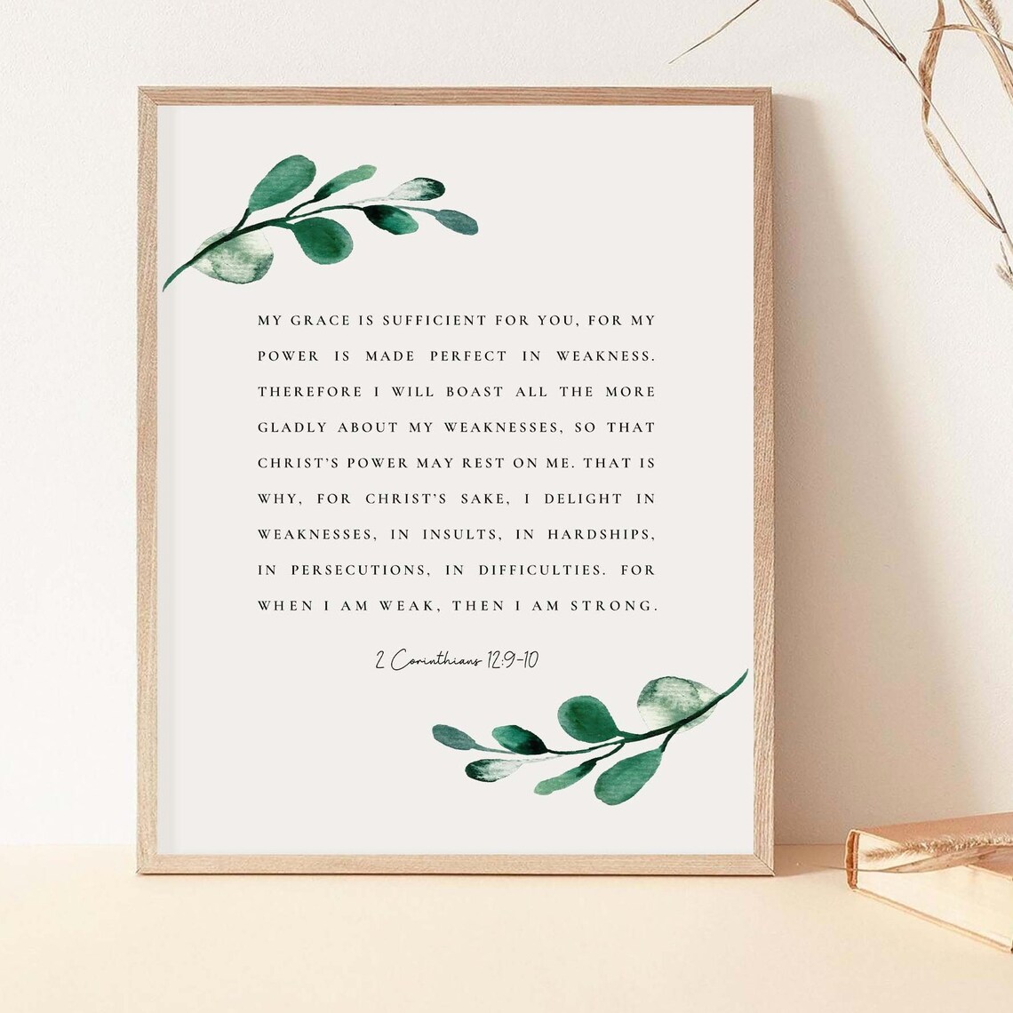2 Corinthians 12:9-10 Botanical Scripture Art Print - Image 2