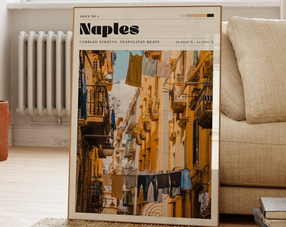 Naples Old Street Laundry Photography Travel Poster Italy Alleys
