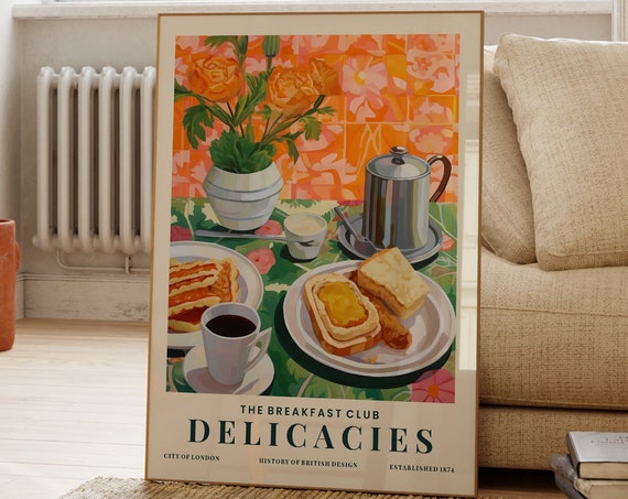 Tea And Toast Breakfast Print Kitchen Wall Poster Flowers Colourful Posters Still Life Gift For Food Lover Fun Decor