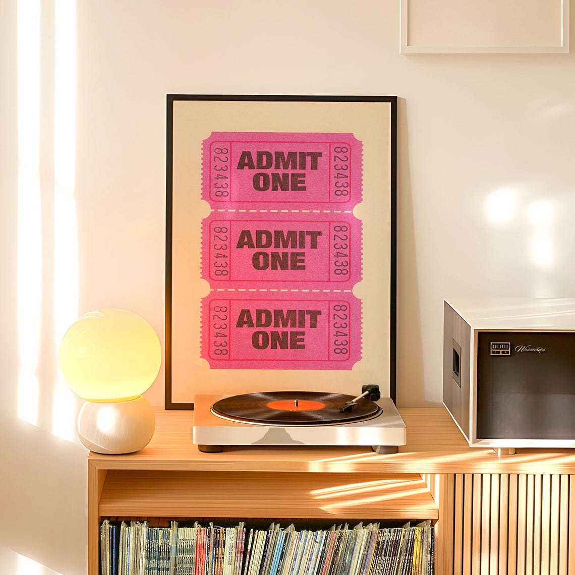 Vintage Three Pink Admit One Tickets Retro Cinema Art Poster - Image 3