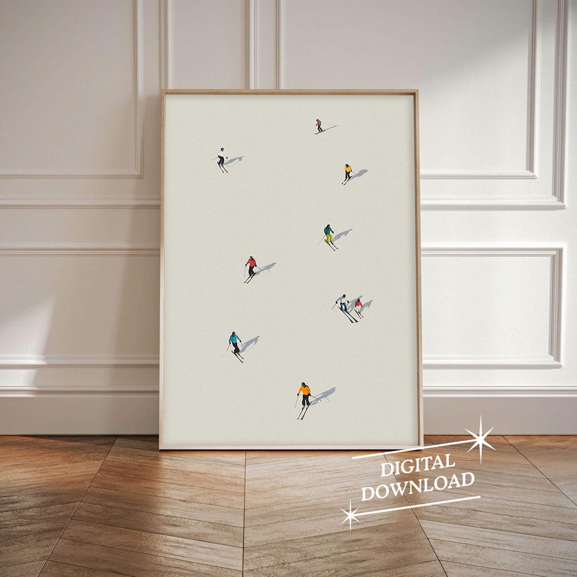 Mini Skiers Minimalist Illustration Winter Ski Slope Wall Art