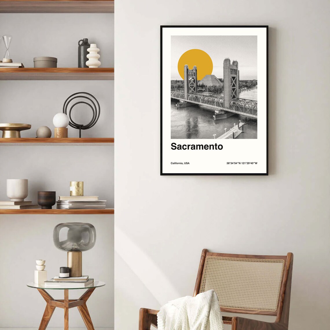 Sacramento Minimalist Travel Poster, Retro Skyline Art - Image 4