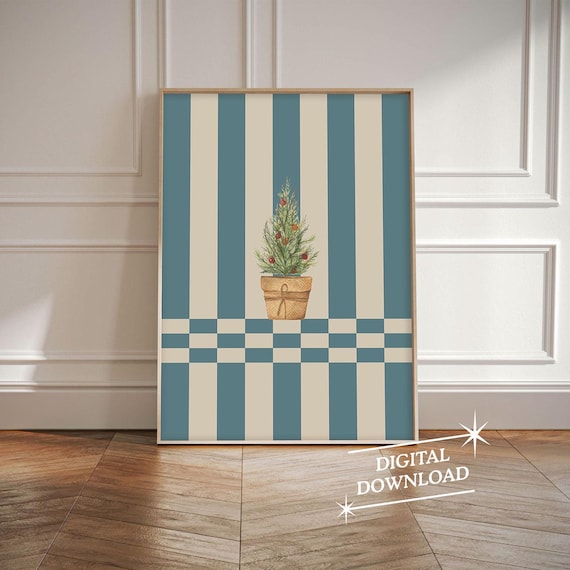 Stripe Christmas Tree Wall Art Art Modern Stripe Christmas Print Trendy Holiday Wall Art Cute Christmas Art Print