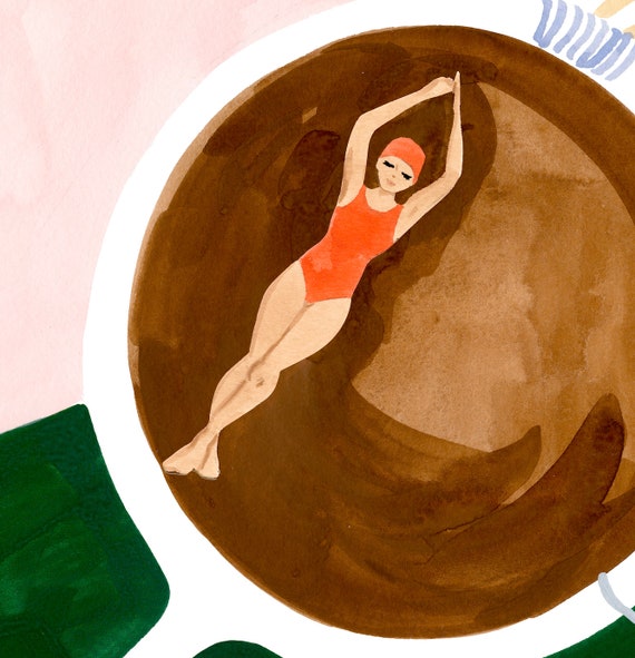 Instant Print Coffee Poster Print Good Morning Coffee Swimmer Retro Swimming Art Kitchen Wall Art