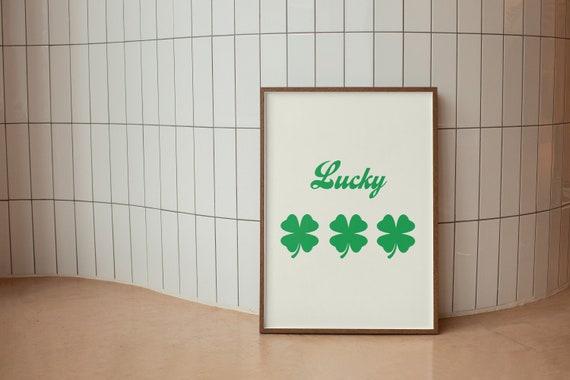 Lucky Retro Wall Art For St Patricks Day Girl Syndrome Green Poster Living Room Print Nursery Minimalist