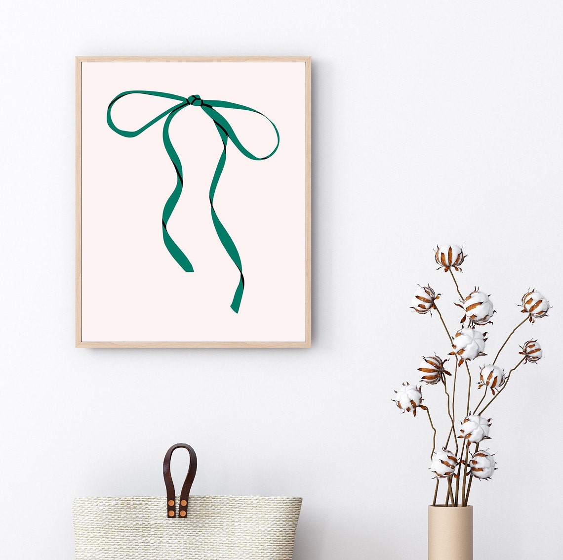 Green Ribbon Bow Minimalist Line Art Coquette Elegant Style Poster