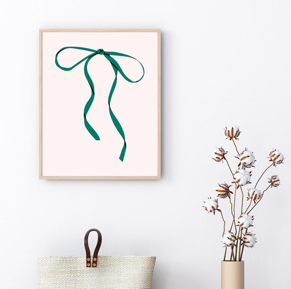 Bow Wall Art Preppy Geen Coquette Print Grandmillenial Green Nursery Girly Soft Apartment Decor
